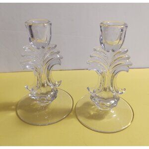 Vintage New Martinsville Glass Janice Shape Candlesticks Set of 2